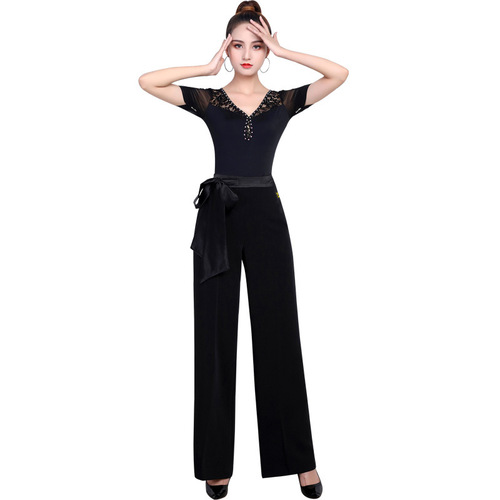 Women's High-Waisted Modern Ballroom Dance Wide Leg Latin Dance Pants Social Dance Pants Dance Pants Practice Suit