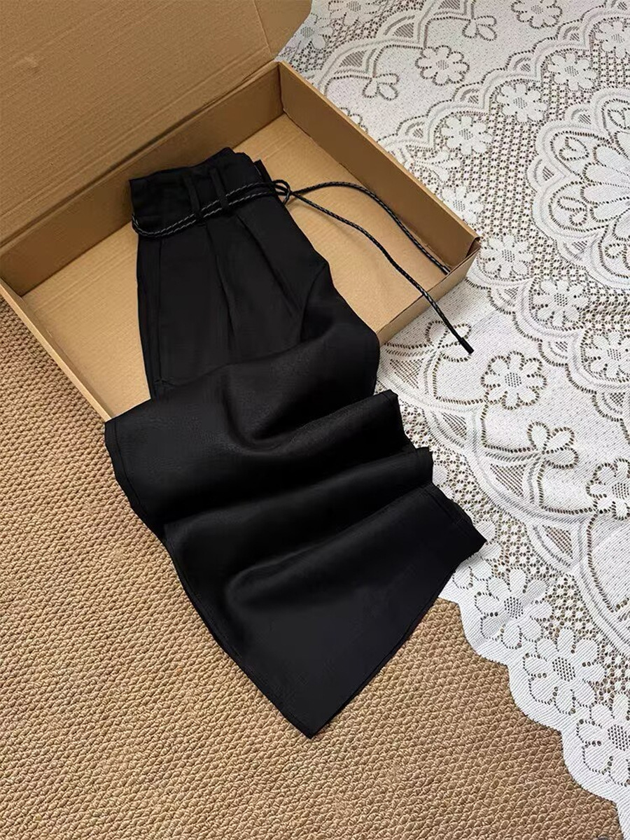 Quần culottes nữ ống rộng cạp cao dáng suông mùa hè — màu đen