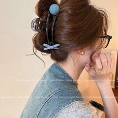 蝴蝶结圆珠回形针抓夹女2025新款高级感鲨鱼夹大号发夹后脑勺发饰