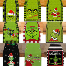 格林奇装饰桌旗亚麻防油桌垫圣诞怪杰电影人物印花桌巾厂家批发