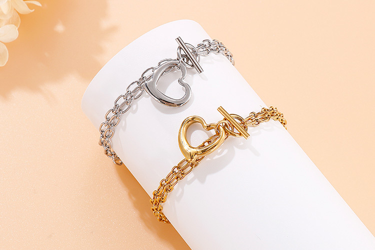 European and American fashion stainless steel OT buckle heart pendant bracelet necklace set