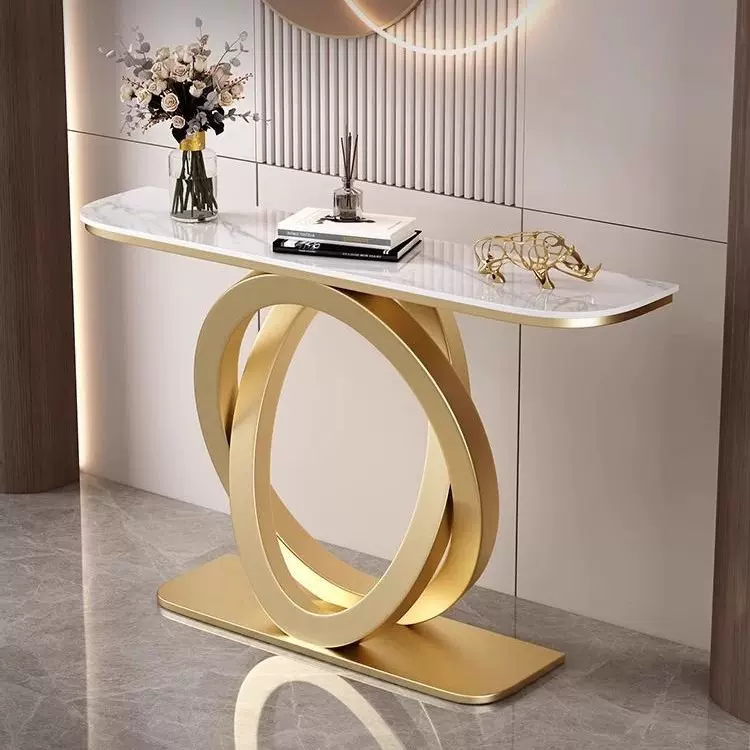 轻奢岩板玄关台意式半圆玄关柜现代简约靠墙入户岩板玄关桌端景台