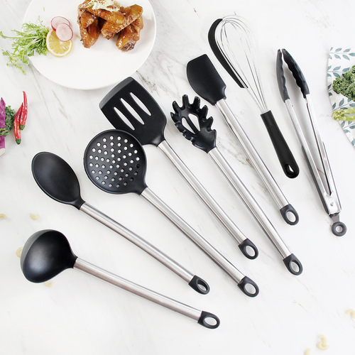 Stainless steel silicone kitchen utensil set spatula soup spoon scraper egg beater home kitchen non-stick utensils