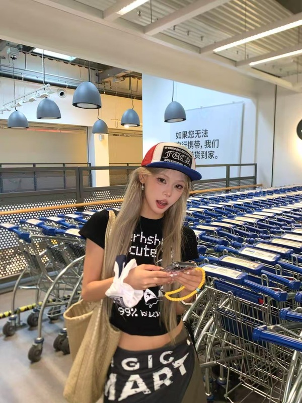 アメリカンレトロ Y2K 夏新プリントショートトップ純綿ヒップホップホットガールジャズダンス半袖 Tシャツ女性のための|undefined