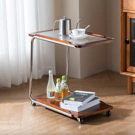 简约沙发边几可移动客厅茶几实木创意玻璃可移动茶几小推车置物架