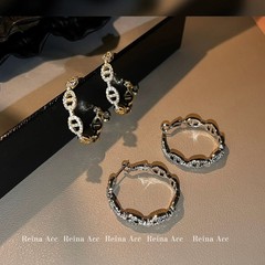 ヨーロッパとアメリカの女性用豚鼻イヤリング、金メッキのジルコンフルダイヤモンドデザインイヤリング、ハイエンドの気質楕円形シルバー針イヤリングバッチ