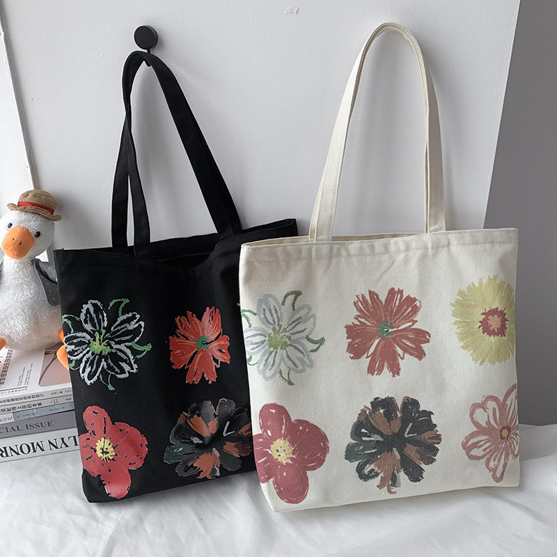 Women's Large Canvas Flower Basic Square Zipper Canvas Bag display picture 21