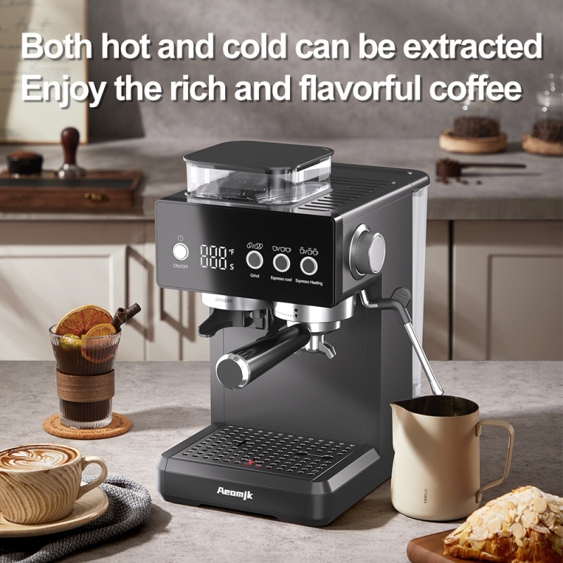 Cross-Border Exclusive Aeomjk Coffee Machine Italian Fully Semi-Automatic Household Milk Frothing Hot and Cold Double Extraction Grinding All-In-One