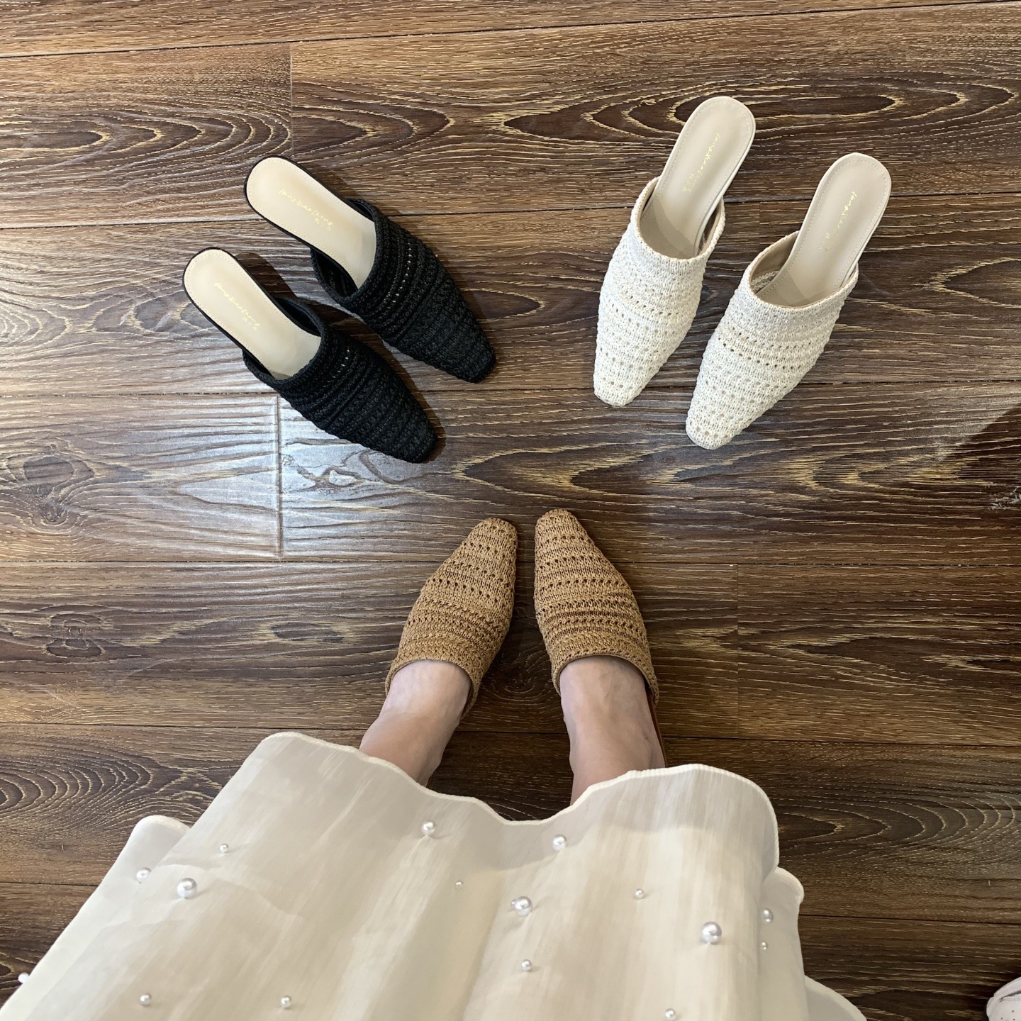 여성용 프렌치 니치 웨지 우븐 하프 슬리퍼, 2025 여름 하이힐, 스커트, 이브닝 토캡 슈즈