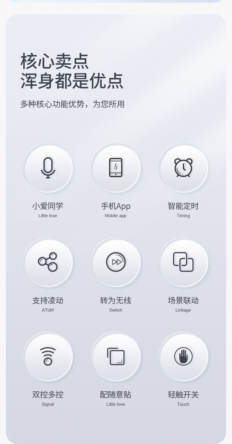 6键米家智能开关家居小爱语音凌动小米开关单零火蓝牙mesh呼来电详情3