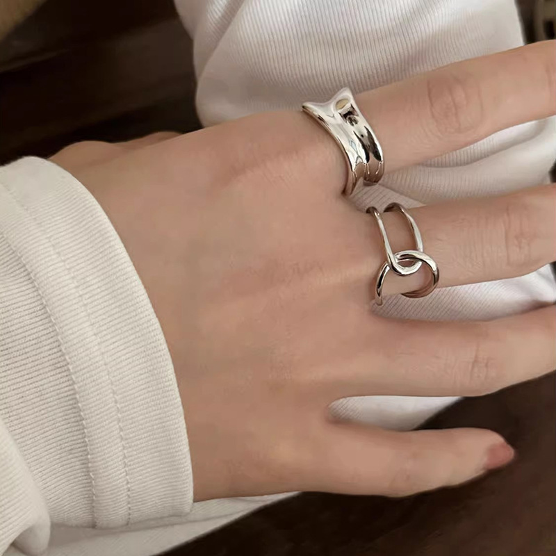 Wide Irregular Plain Band Cross Geometric Curves, Index Finger With Niche Open Design, Personalized Ring Wholesale_voghion.com