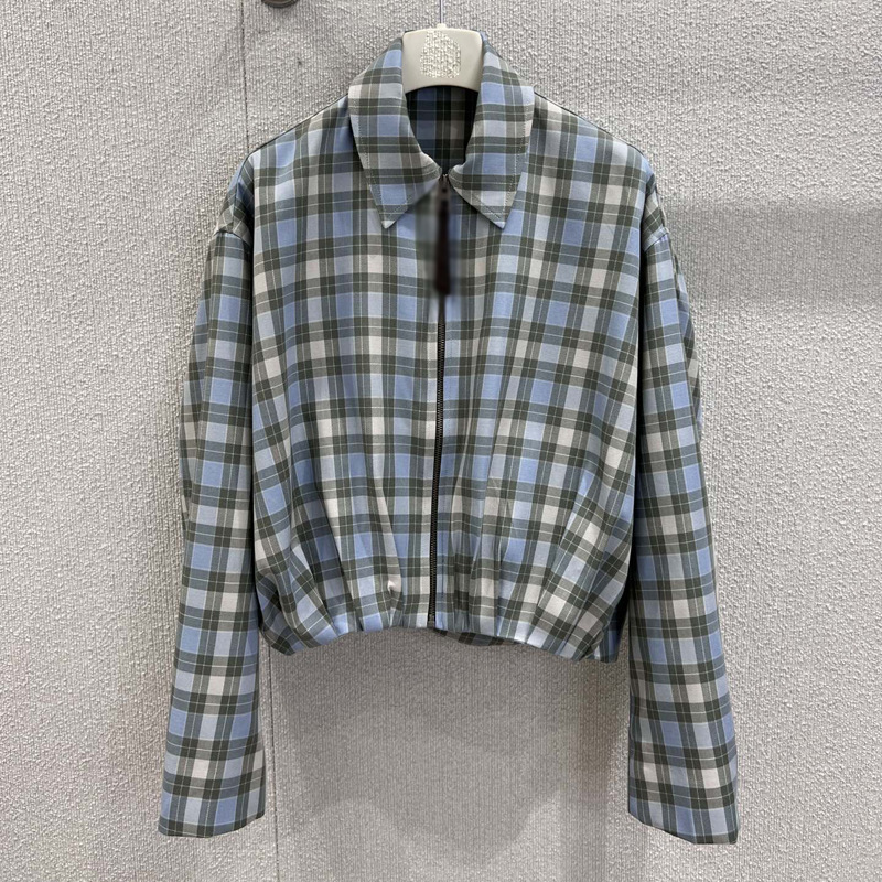 格纹翻领长袖夹克外套女 韩系复古风显瘦百搭拉链开衫秋 ZW62773|undefined