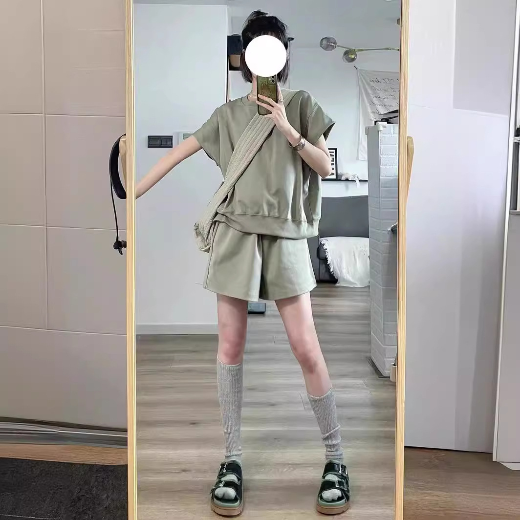 韩系少年感休闲减龄运动风套装女夏季学生韩版宽松短袖短裤两件套