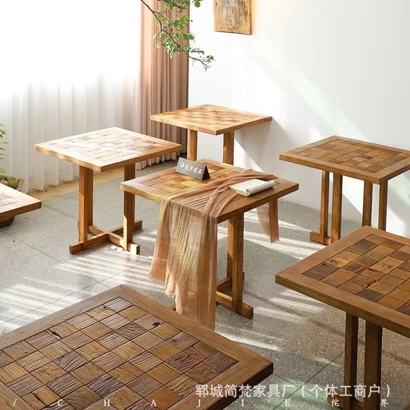 寂しい風の実木の花のコーヒーテーブルの庭のレストランの接客の小さいお茶の正方形の古い楡の木のソファーの辺の角の数|undefined