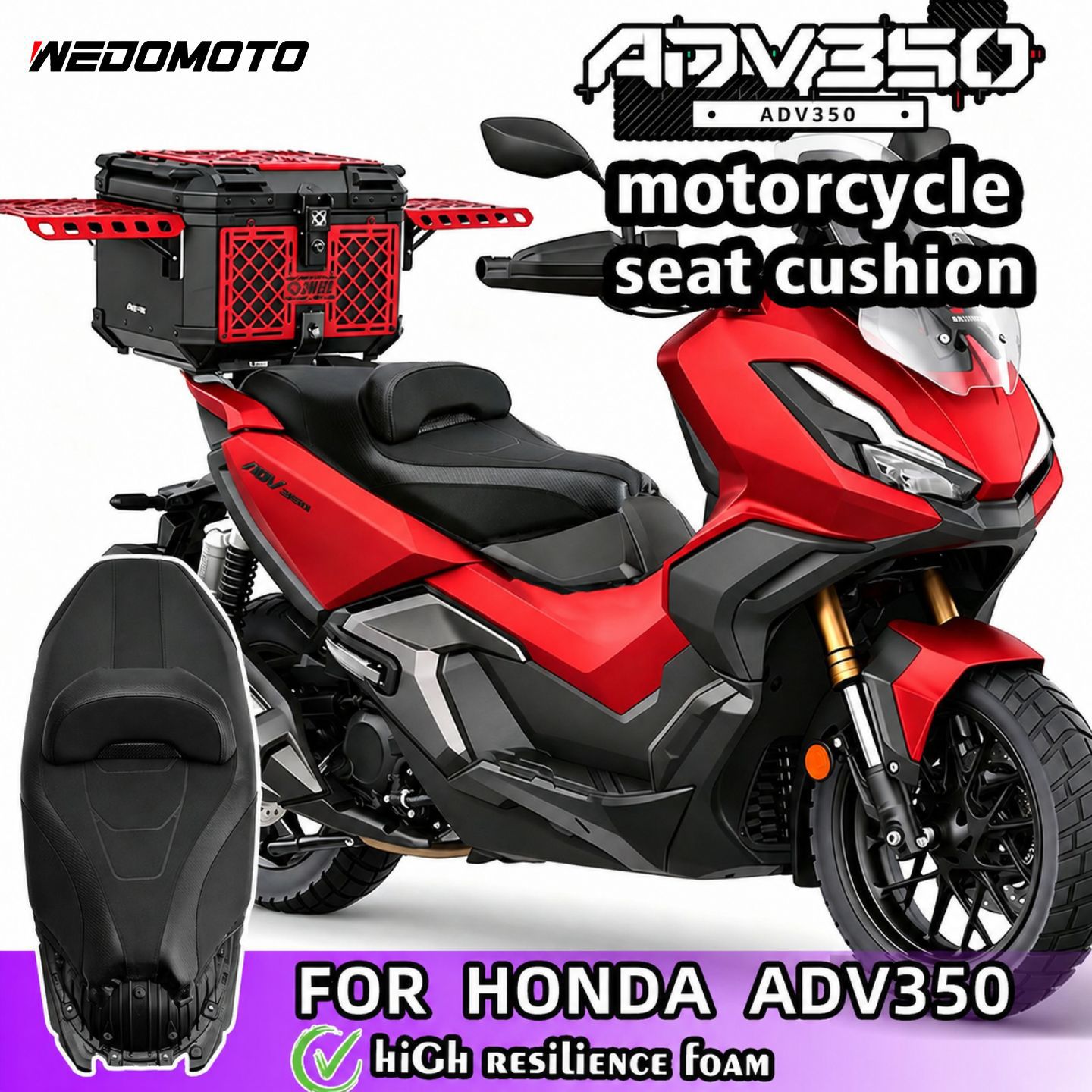 Suitable for 25 Models of Honda Adv350 Modified Seat Cushion Assembly with Lumbar Support, Comfortable and Waterproof Motorcycle Seat Cushion