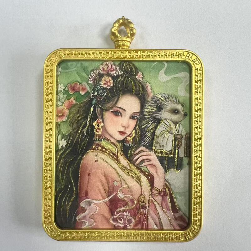 手绘描金莽龙女蛇年狐仙唐卡嘎乌盒九尾道家唐卡套周边吊坠项链|undefined