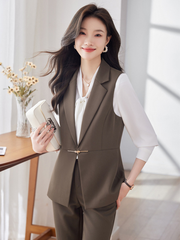 Curry Color Suit Vest Women's 2024 Spring New Casual Suit Vest Business Wear Sleeveless Suit