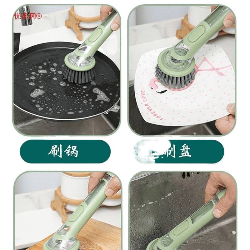 Cocina de mango largo cepillo de paneles artefacto líquido automático cepillo de paneles lavavajillas cepillo de lavavajillas doméstico alambre de acero bola limpia