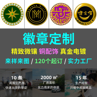 Custom Copper Badge, Nameplate, Badge, Sample and Drawing Oem/Odm Oem Processing, Micro-Inlaid Craft Brooch Pin