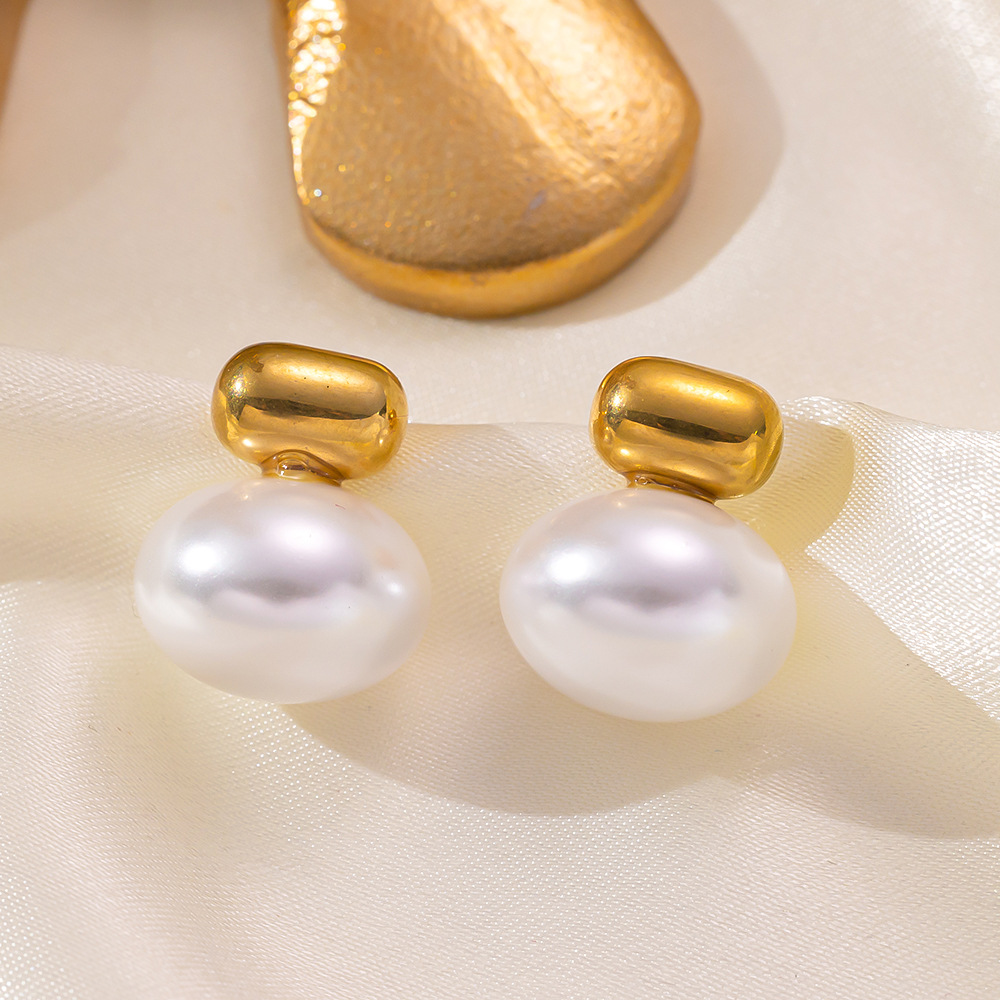 Daily, Street, Shopping Occasion 1 Pair Elegant French Style C Shape U Shape Asymmetrical Plating Titanium Steel Artificial Pearls Drop Earrings Earrings Ear Studs