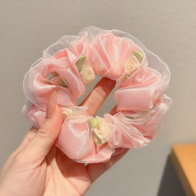 韩系春夏蝴蝶结大肠发圈女款蕾丝碎花头绳粉色方巾大号发饰|undefined