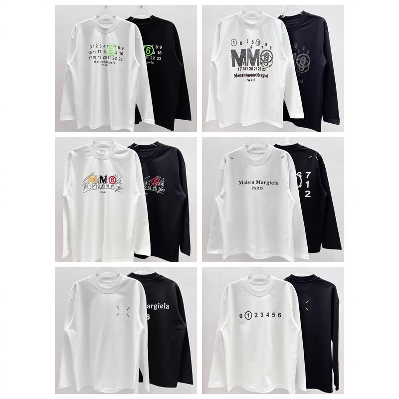 Cross-Border High-Quality Maison Margiela New Logo Digital Direct-Print Foam-Printed Long-Sleeved T-Shirt Collection
