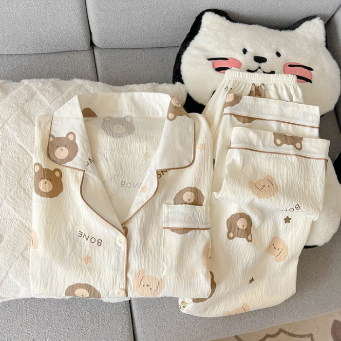 源头工厂春秋季长袖长裤睡衣女云朵棉韩版卡通甜美ins风开衫套装|undefined