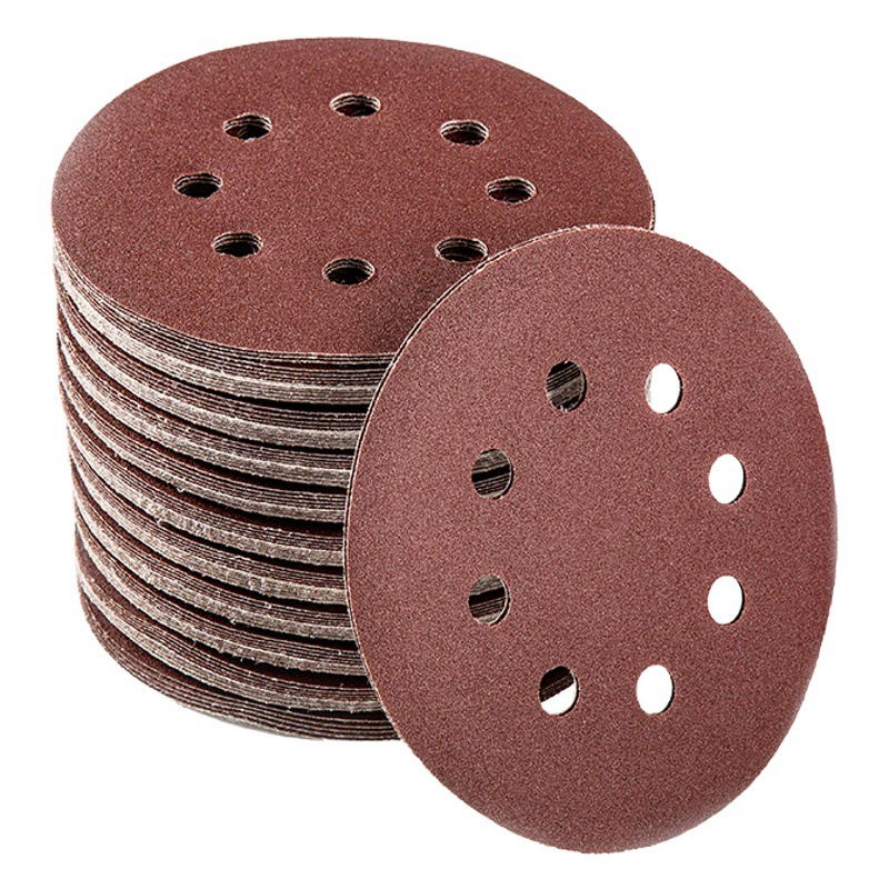 Дисковая шлифовальная бумага 5 дюймов, 8 отверстий, красная, с флокированием, для сухой полировки, самоклеящаяся, с бархатной основой, 125 мм, лист шлифовальной бумаги.