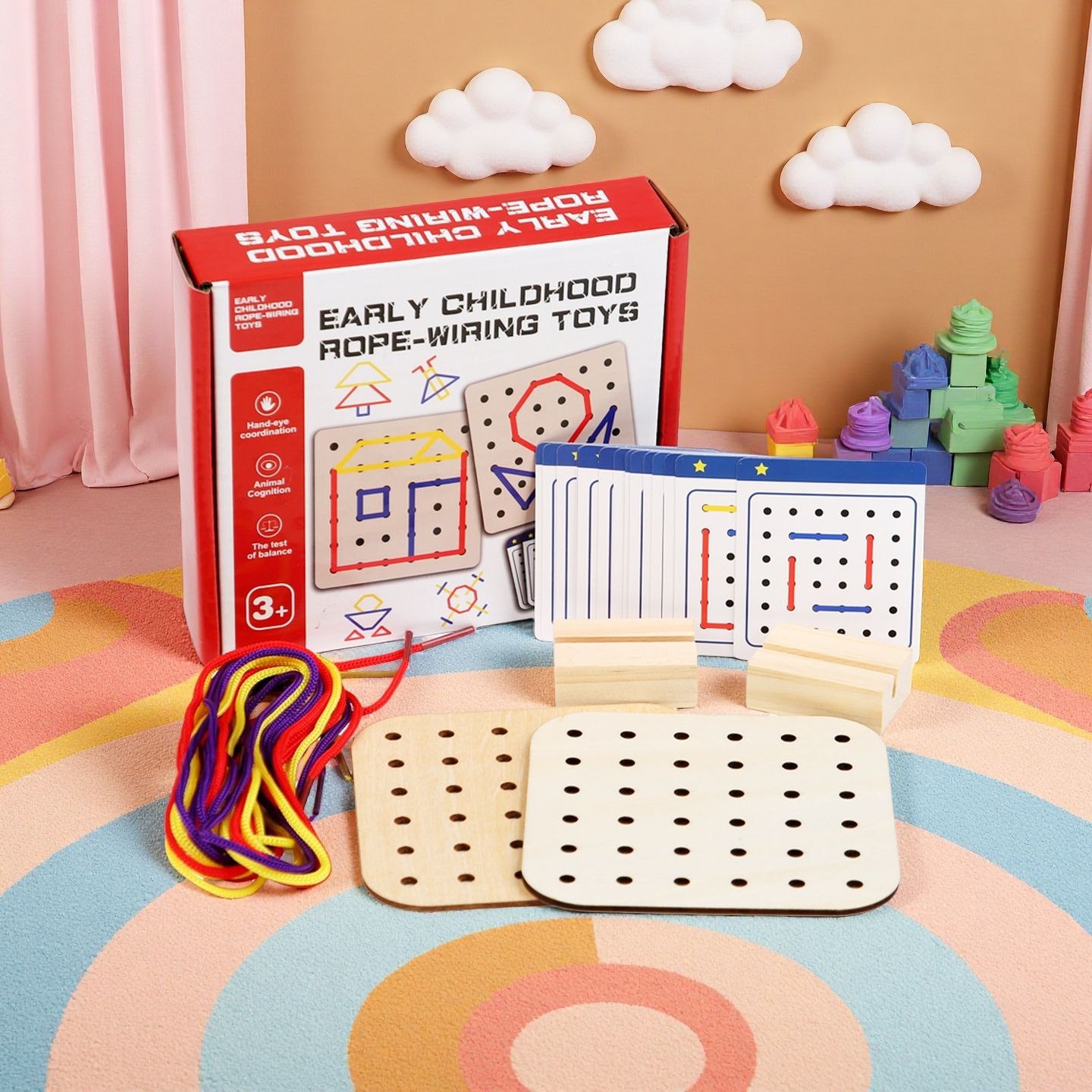 Montessori Teaching Aids Geometric Hole Threading Rope Board Threading Puzzle Concentration Logical Thinking Training Kidsren's Toys Fun
