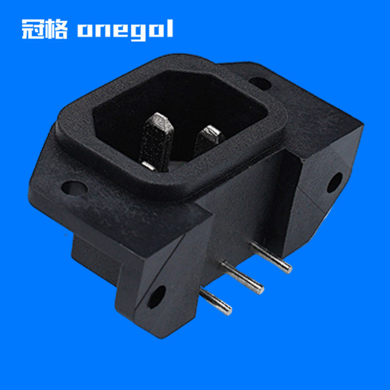 锁式AC电源插座大面板品字插座锁螺丝3PIN针脚C14公座ST-A01-001L