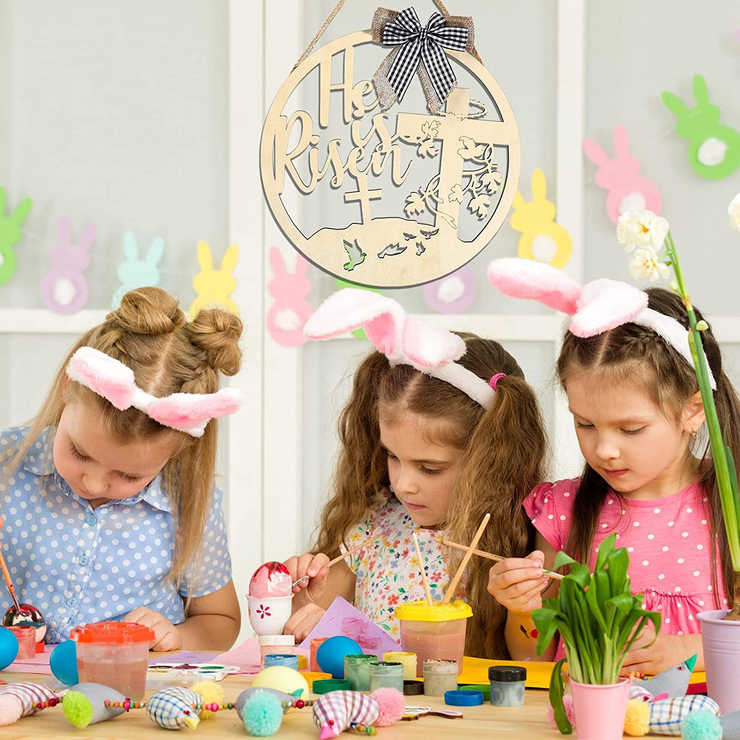 复活节木门标志他复活门吊架复活节快乐复活节门装饰春天装饰