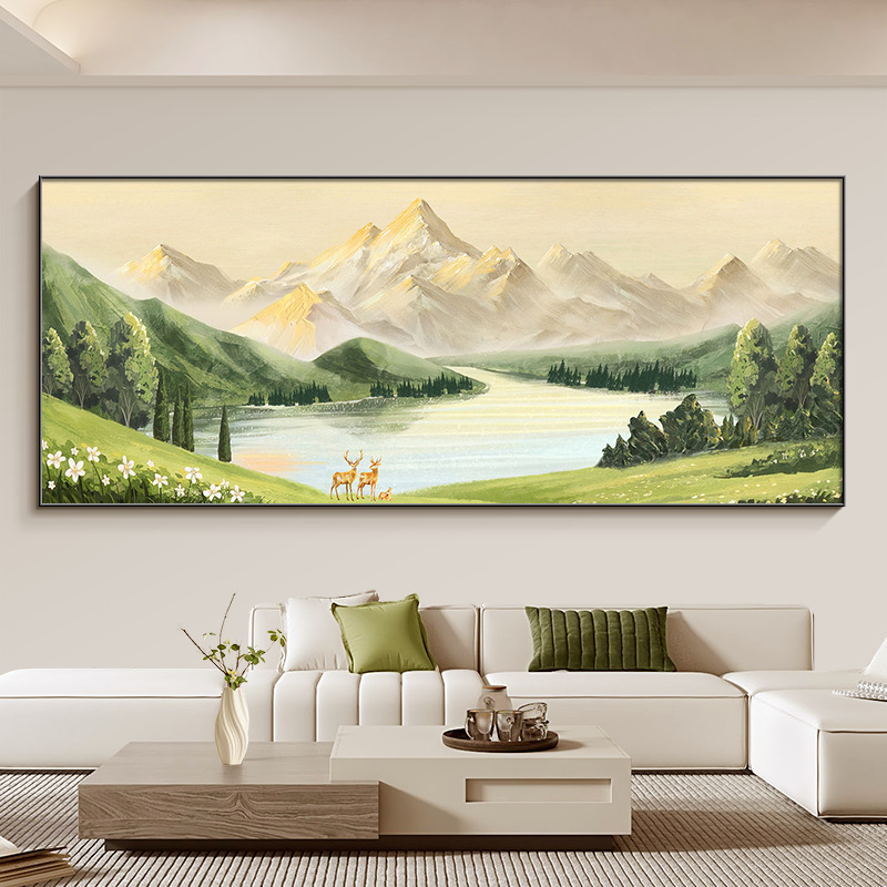 聚宝盆客厅装饰画日照金山聚财山水风景挂画沙发背景墙感壁画|undefined