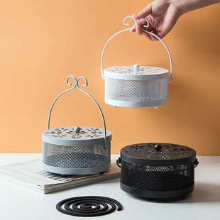 Iron Mosquito Coil Holder, Large Incense Burner with Ash Catcher, Mosquito Coil Stand, Fireproof with Lid, Windproof and Fireproof Incense Burner