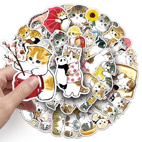 50 hand-drawn little kittens personalized cross-border cartoon cute watercolor animal decorative water cups suitcase journal stickers