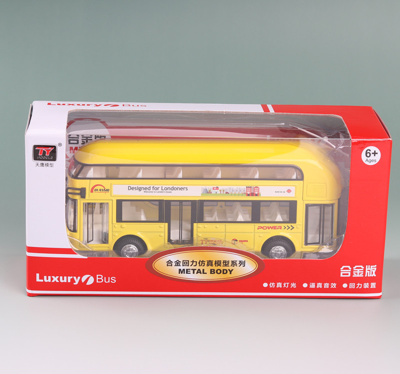 Tianing aleación coche modelo 1:36 doble capa bus tiying back sonido luz juguete autobús coche música modelo adornos