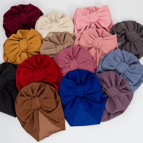 European and American new baby hats double-layer large bow pleated baby hooded hats newborn children Indian hats wholesale