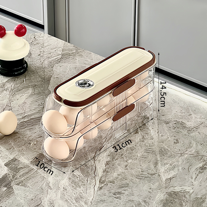 Caja de almacenamiento de huevos rodante para cocina, apertura inclinada creativa de varias capas, soporte automático especial para huevos en la puerta lateral del refrigerador, caja de conservación.