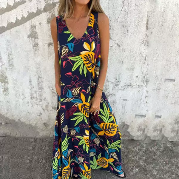 Новое платье-жилет с V-образным вырезом и свободным кроем с листовым узором, весна-лето 2025, Amazon Independent Station