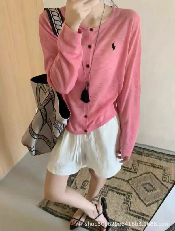 欧洲站圆领基础纯色刺绣薄款长袖针织开衫女2025早秋新款洋气上衣|undefined