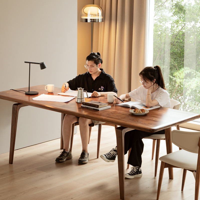 North American Black Walnut Wood Household Solid Wood Dining Table Long Table Modern Simple Log Desk Full Set of Furniture