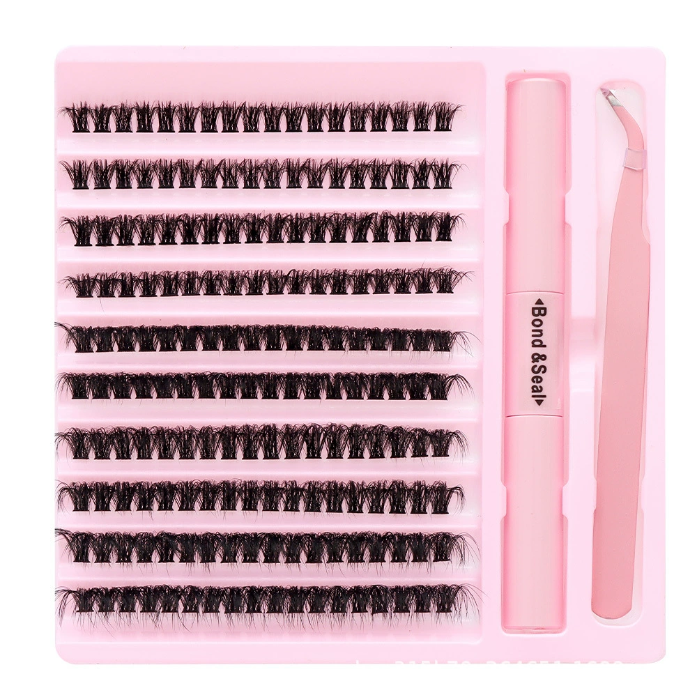 False Eyelash Cluster Set, multi-volume (30D–100D), options with glue & tweezers, compact case