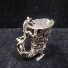 工艺品仿古做旧工艺品酒樽兽头爵杯三龙杯酒杯仿古玩杂项收藏龙杯
