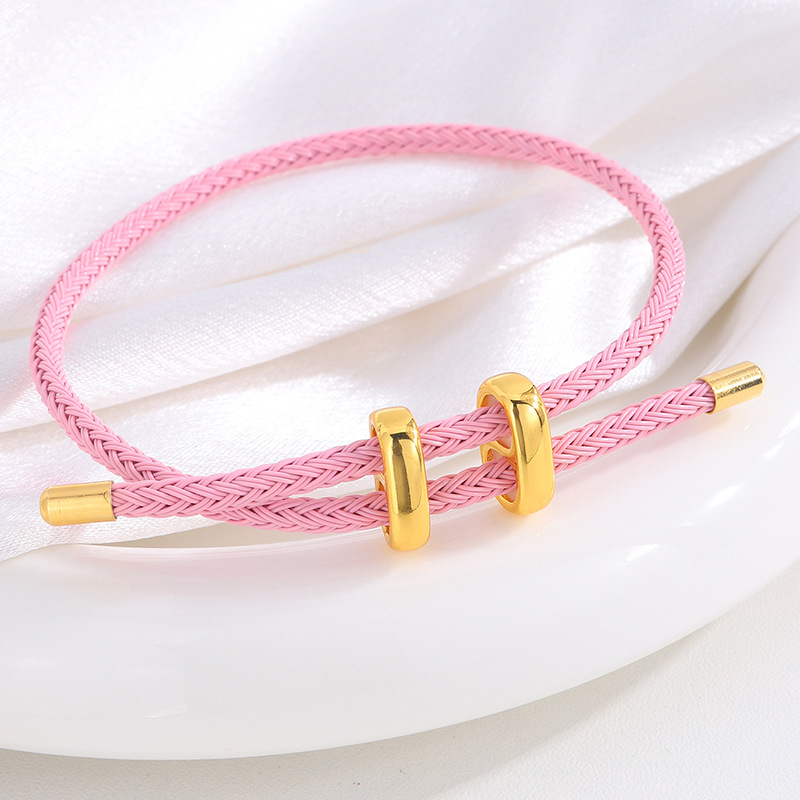 Cuerdas de acero de titanio impermeables a prueba de sudor ajustables hebilla en forma de I pulsera de cuerda de acero 3D de oro duro cuerdas de mano joyas parejas