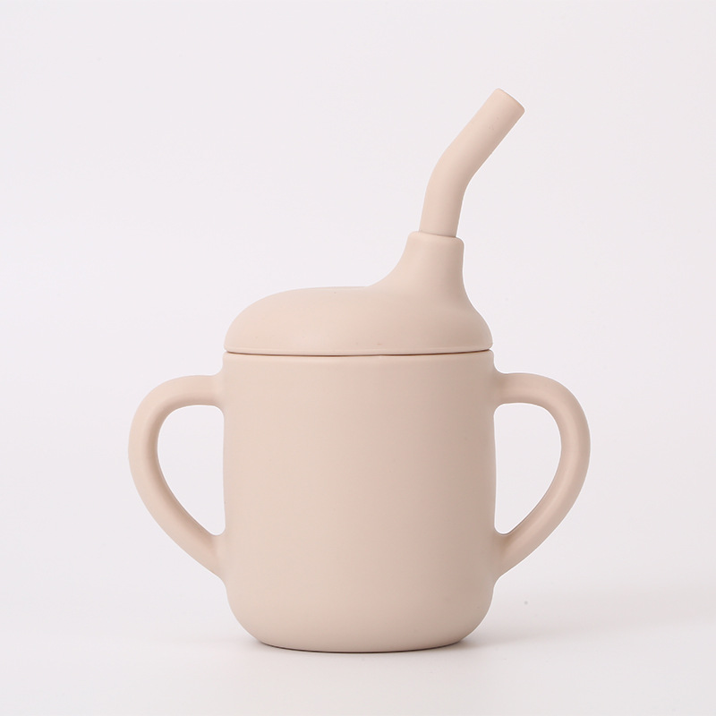 Taza de bocadillos para niños, vajilla para bebés, taza de bocadillos para bebés, mango binaural portátil, taza de paja para niños, taza para aprender a beber, silicona