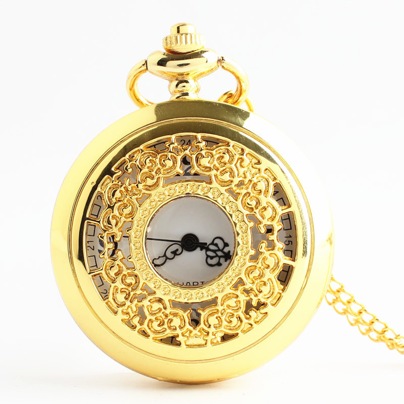 Factory spot hollow vintage watch men's fashion necklace hanging watch jewelry quartz watch large gold pocket watch