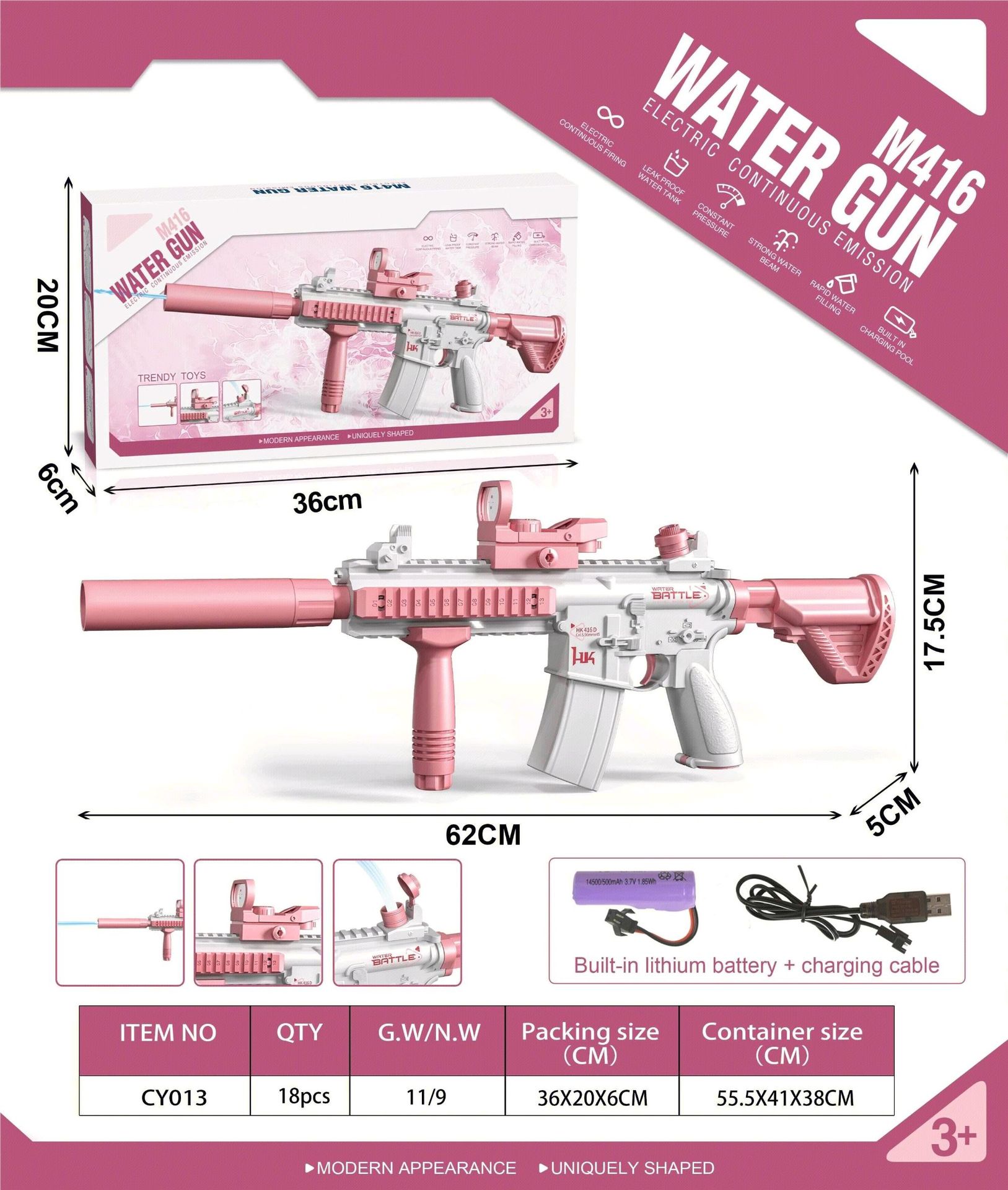Electric fuchsia water gun, automatic shooting
