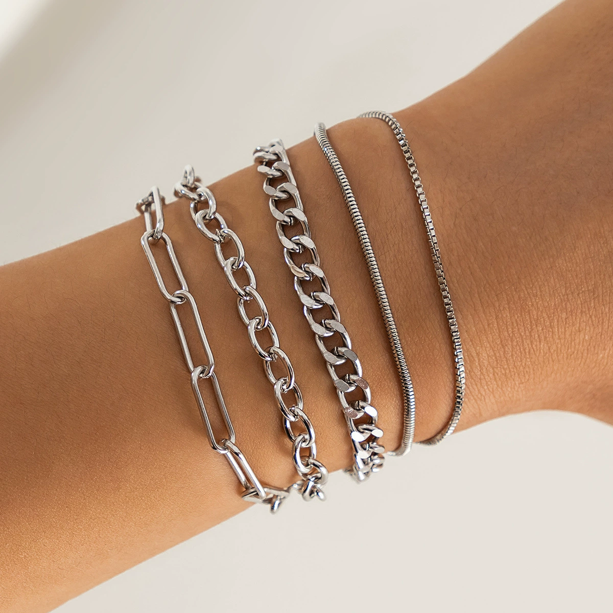 Set of Silver Men's Chain Bracelets - Hip-Hop Style, European Jewelry, Simple & Elegant Design Collection