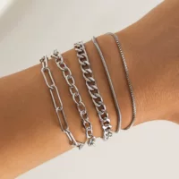 Set of Silver Men's Chain Bracelets - Hip-Hop Style, European Jewelry, Simple & Elegant Design Collection