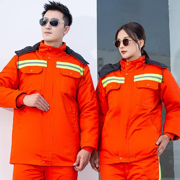 invierno grueso ropa de trabajo de higiene ambiental ropa de algodón verde jardín de higiene ambiental carretera rescate chaqueta de algodón calentamiento frío ropa de algodón