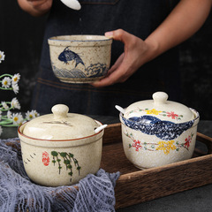 Ceramic seasoning jar set underglaze color Chinese salt kitchen creative seasoning box with lid single seasoning box